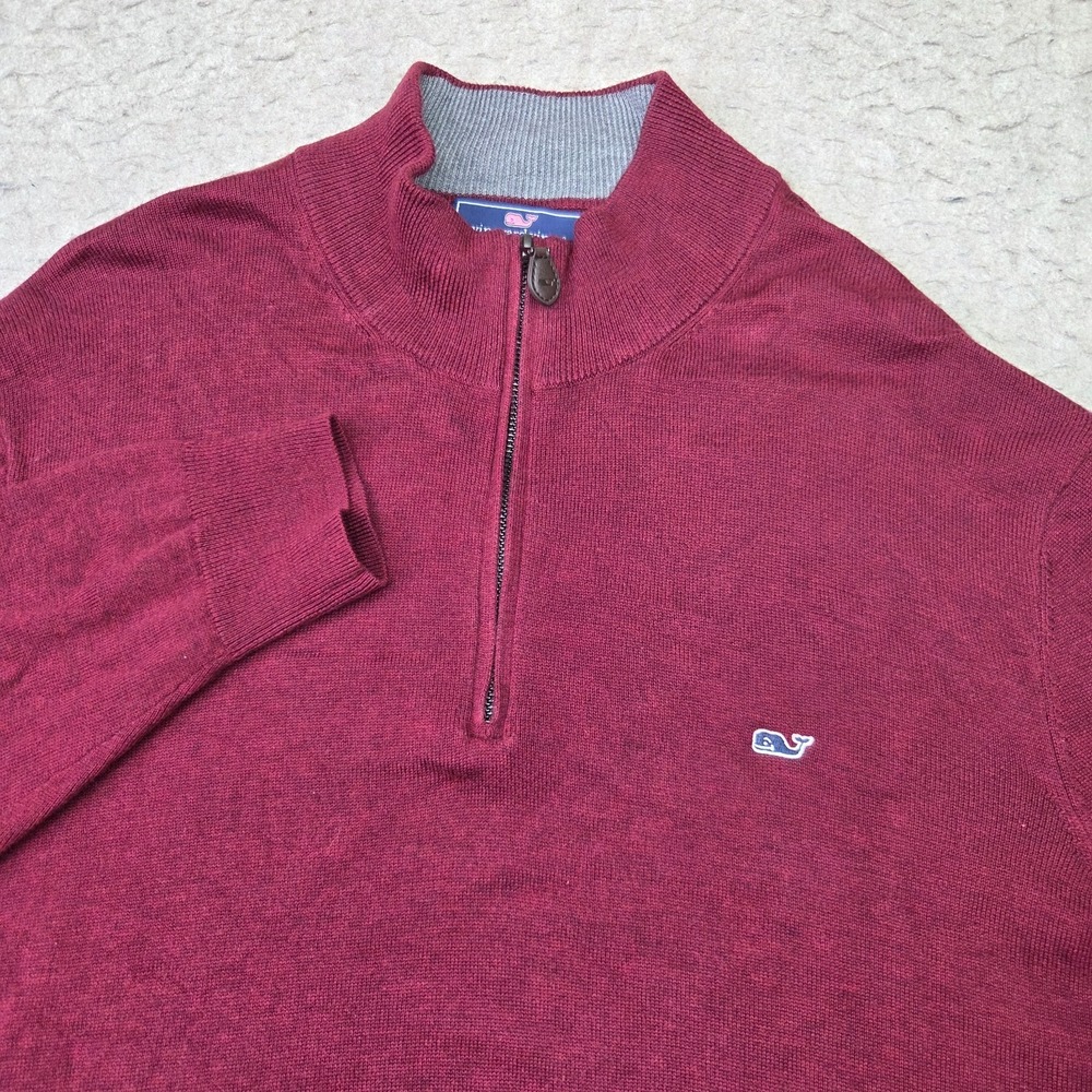 Vineyard Vines 1/4 Zip Pullover Mens Large Maroon Red Sweater Mock Neck Preppy